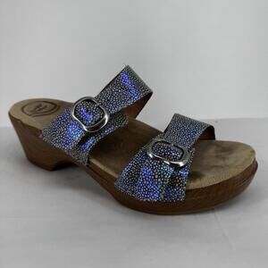 Dansko sandals womens 39 slip on wedge holographic sparkle comfort beachy